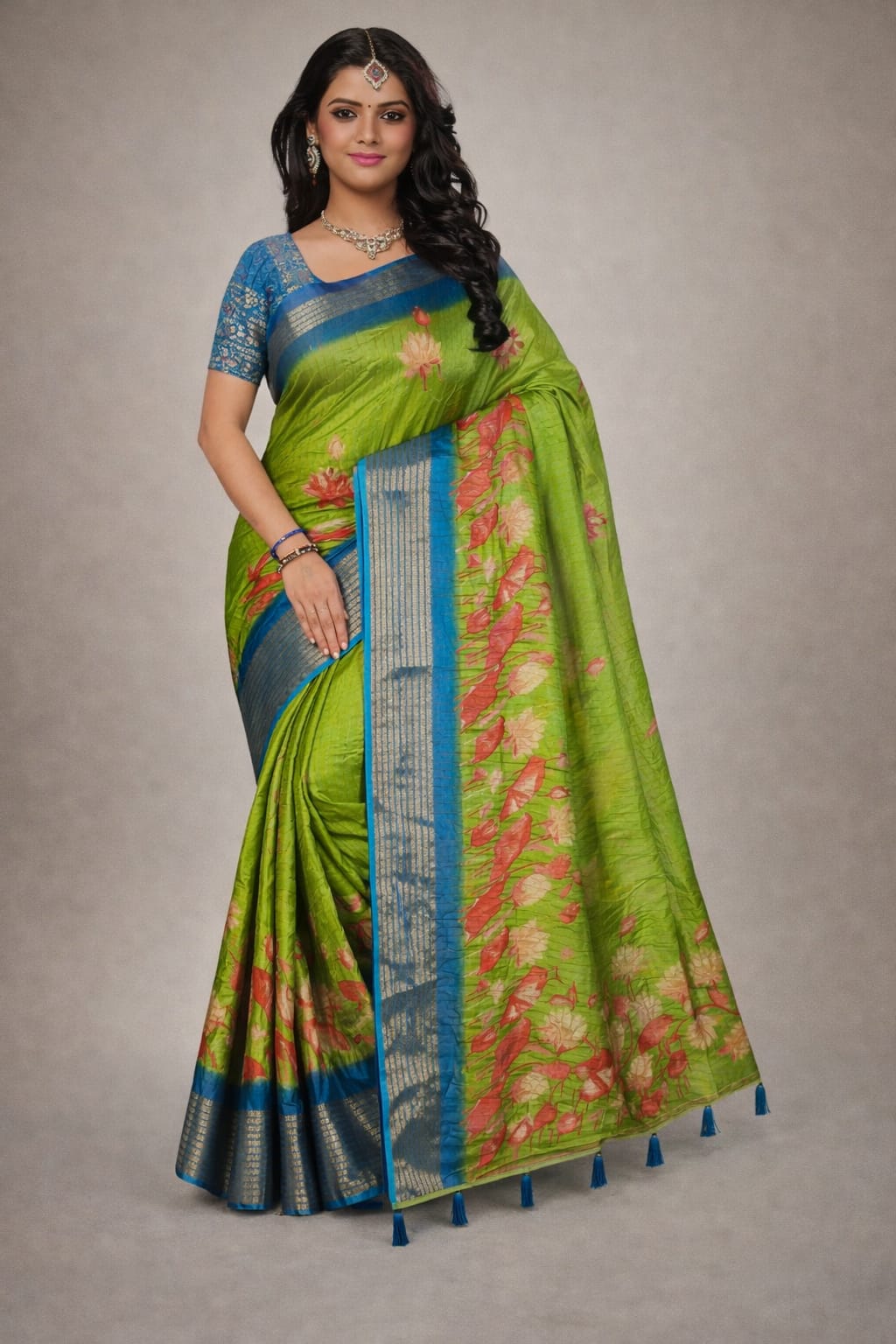 A graceful ethnic saree featuring a rich woven