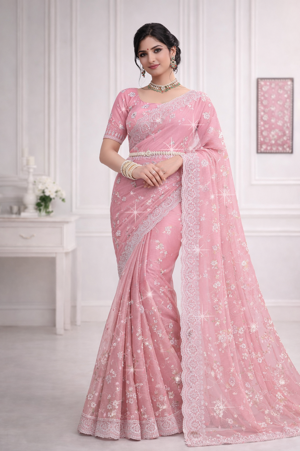 Sliver Embroidery georgette saree