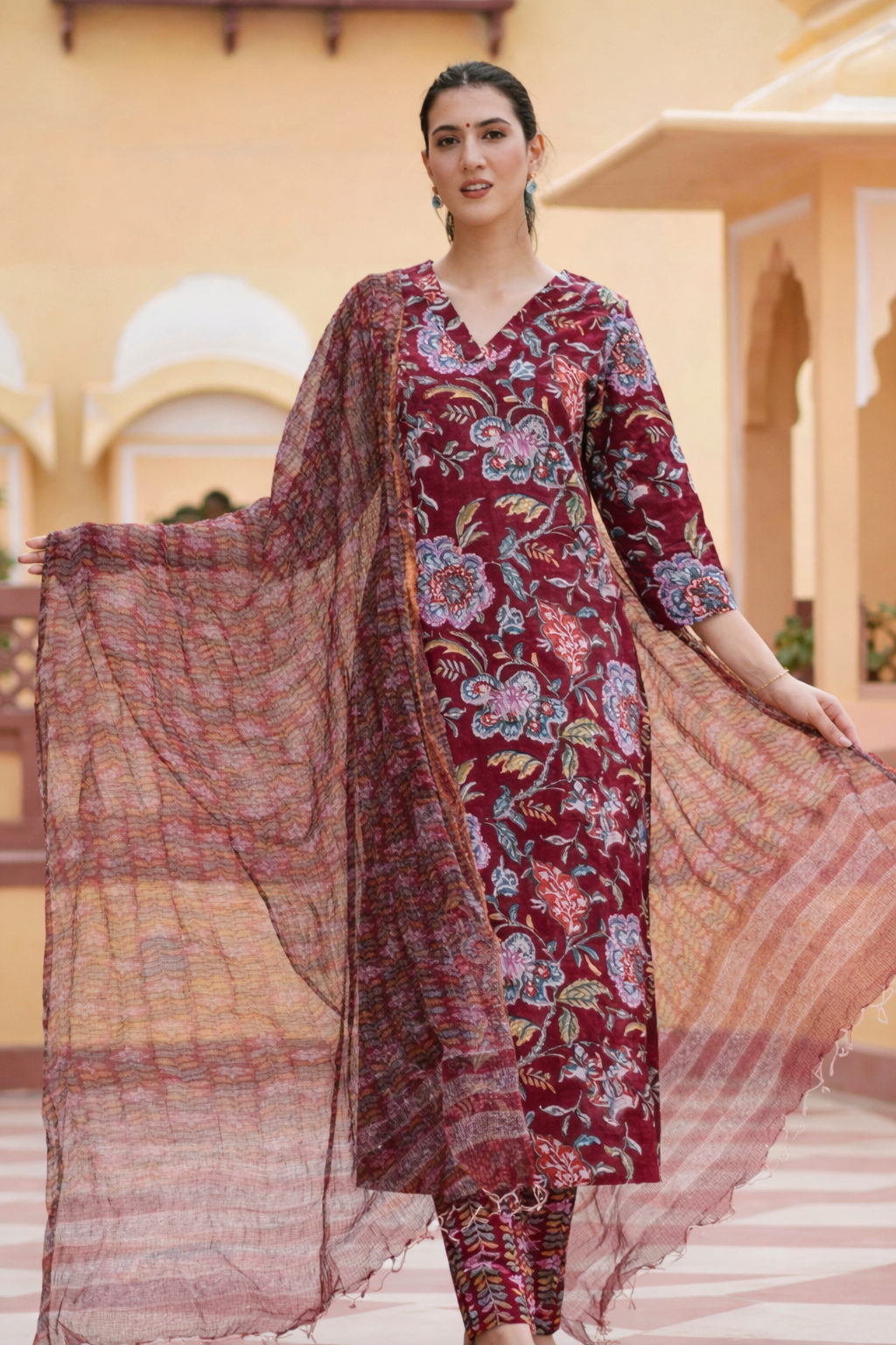 Heritage Floral Maroon Kurti Collection