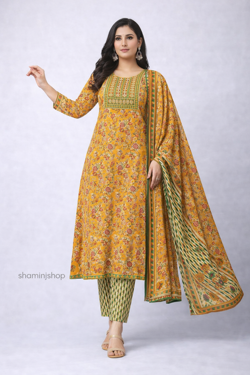 Cotton Anarkali Suit Set with Dupatta