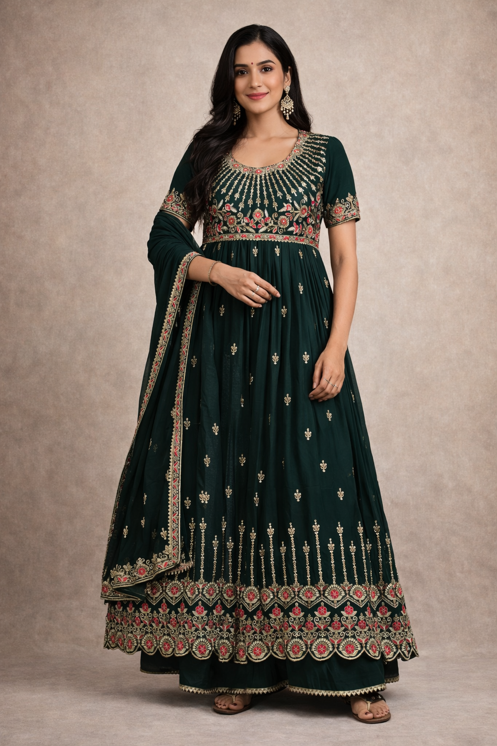 ✨ Product Name
Premium Embroidered Dark Green Ethnic Suit Set