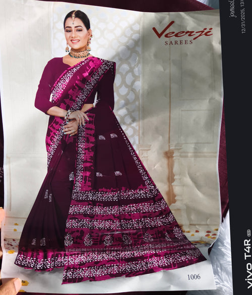 Bandhani Print pure cotton Saree –in  Dual Tone