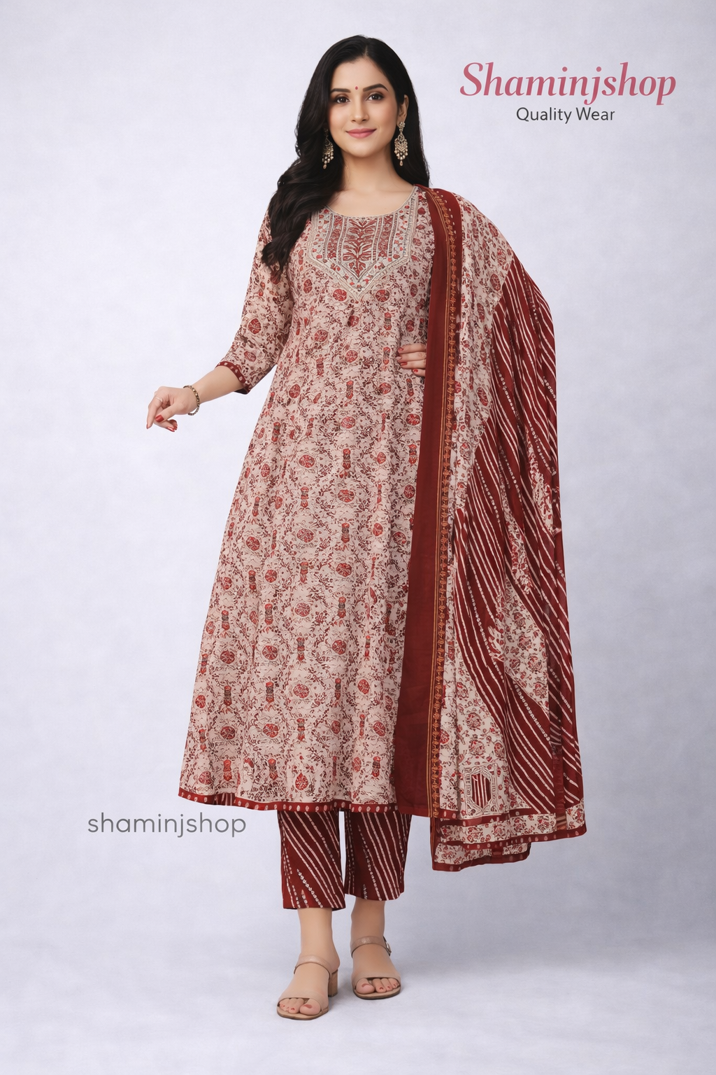 Cotton Anarkali Suit Set with Dupatta