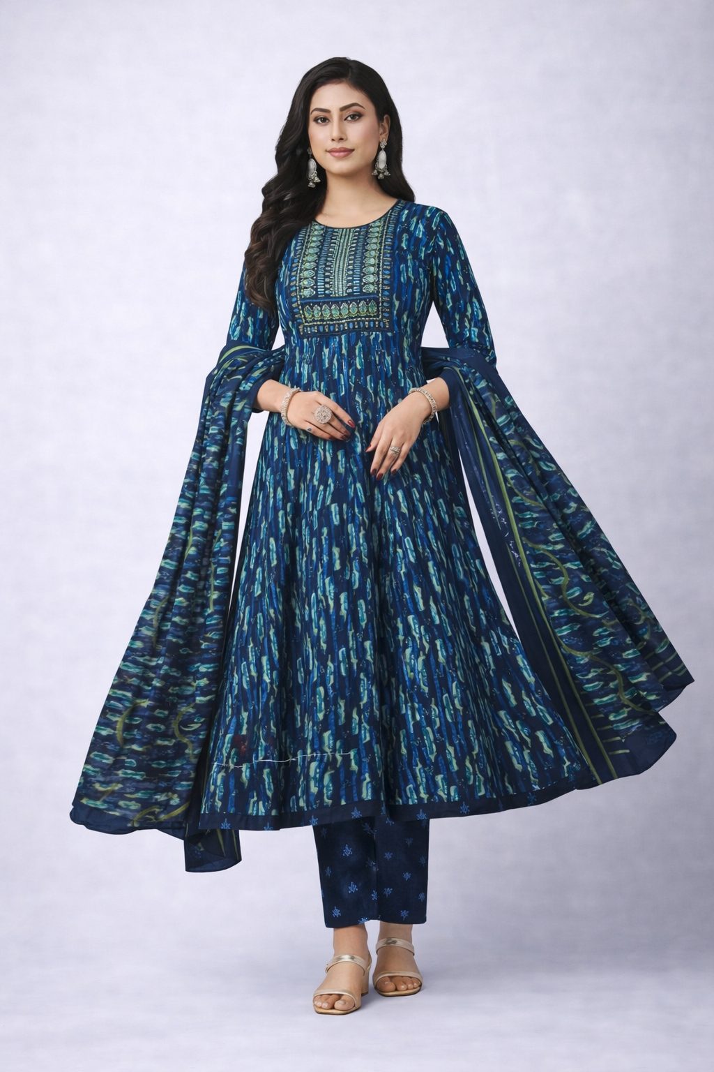 Cotton Anarkali Suit Set with Dupatta